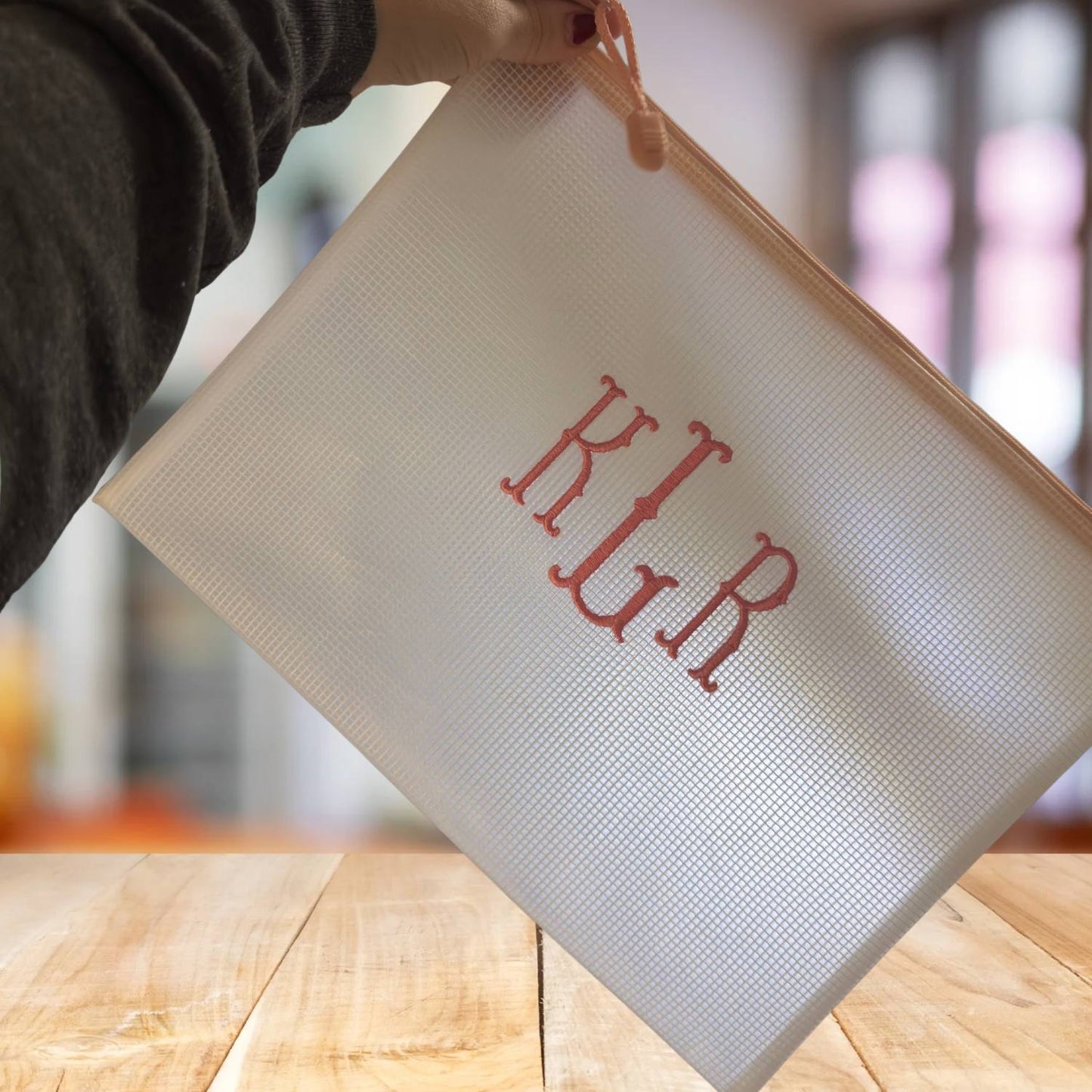 Embroidered Mesh Pouch