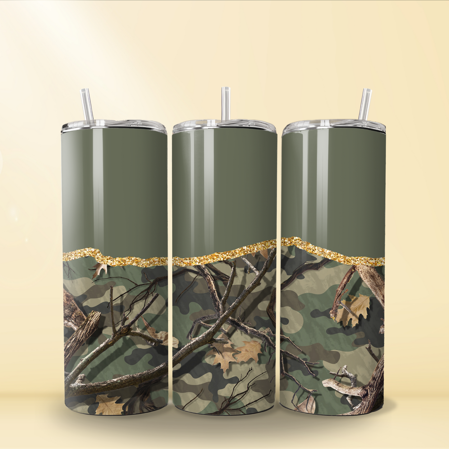 Green/Gold Camo Skinny Tumbler
