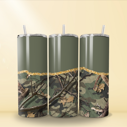 Green/Gold Camo Skinny Tumbler