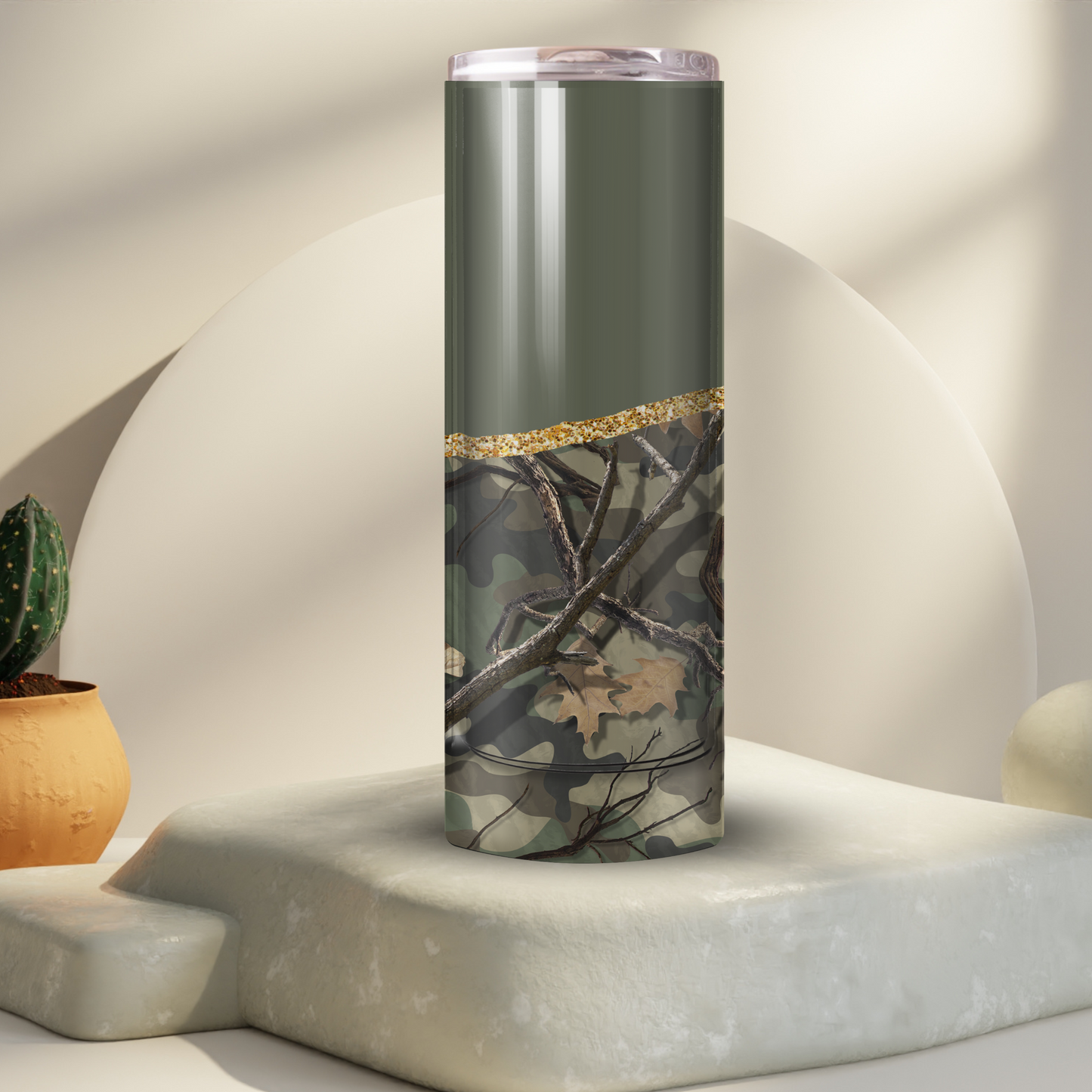 Green/Gold Camo Skinny Tumbler