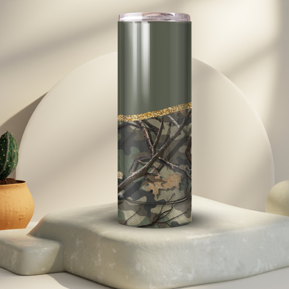 Green/Gold Camo Skinny Tumbler
