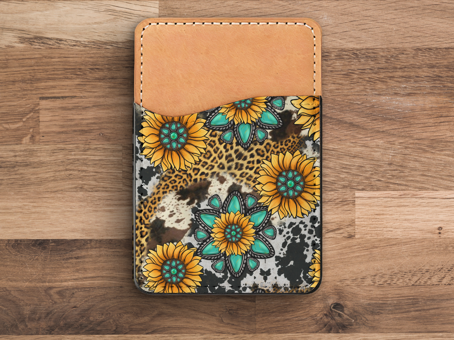 Turquoise & Sunflowers Phone Card Holder