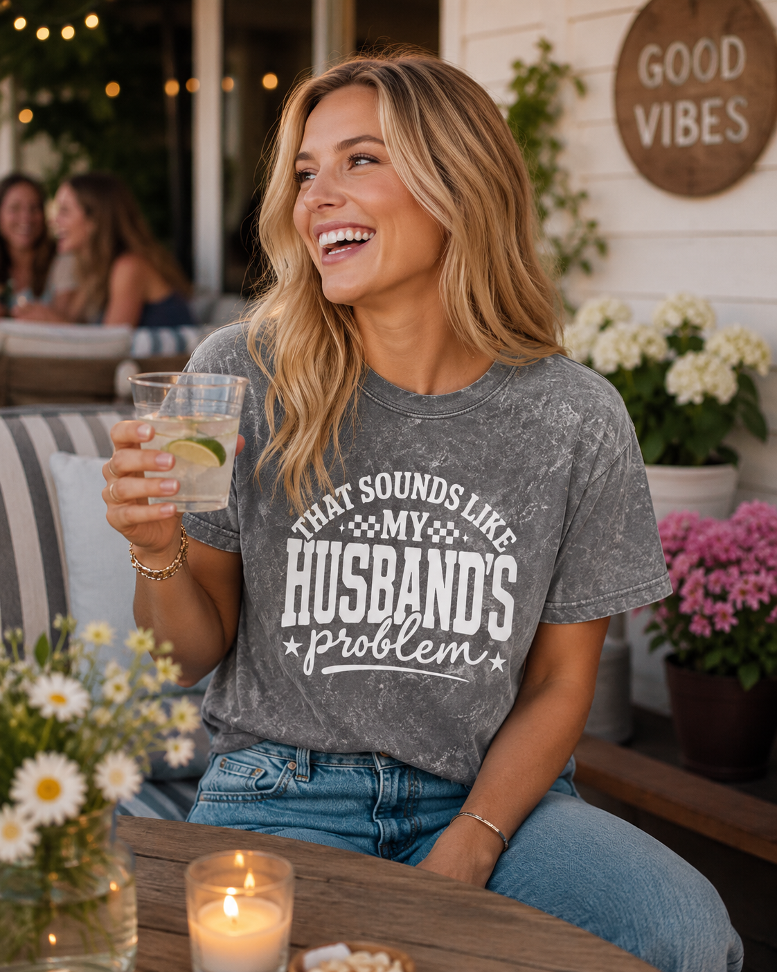 Vintage Crewneck Tee — "That Sounds Like My Husband's Problem" Graphic Shirt