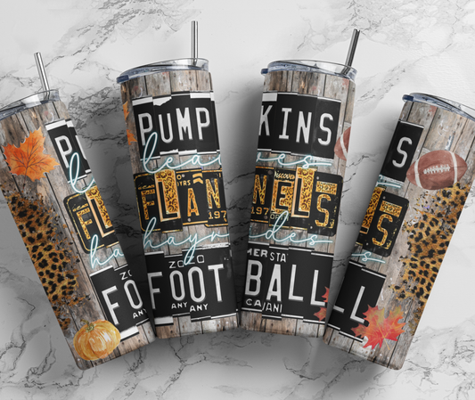 Pumpkin Flannel Football Skinny Tumbler