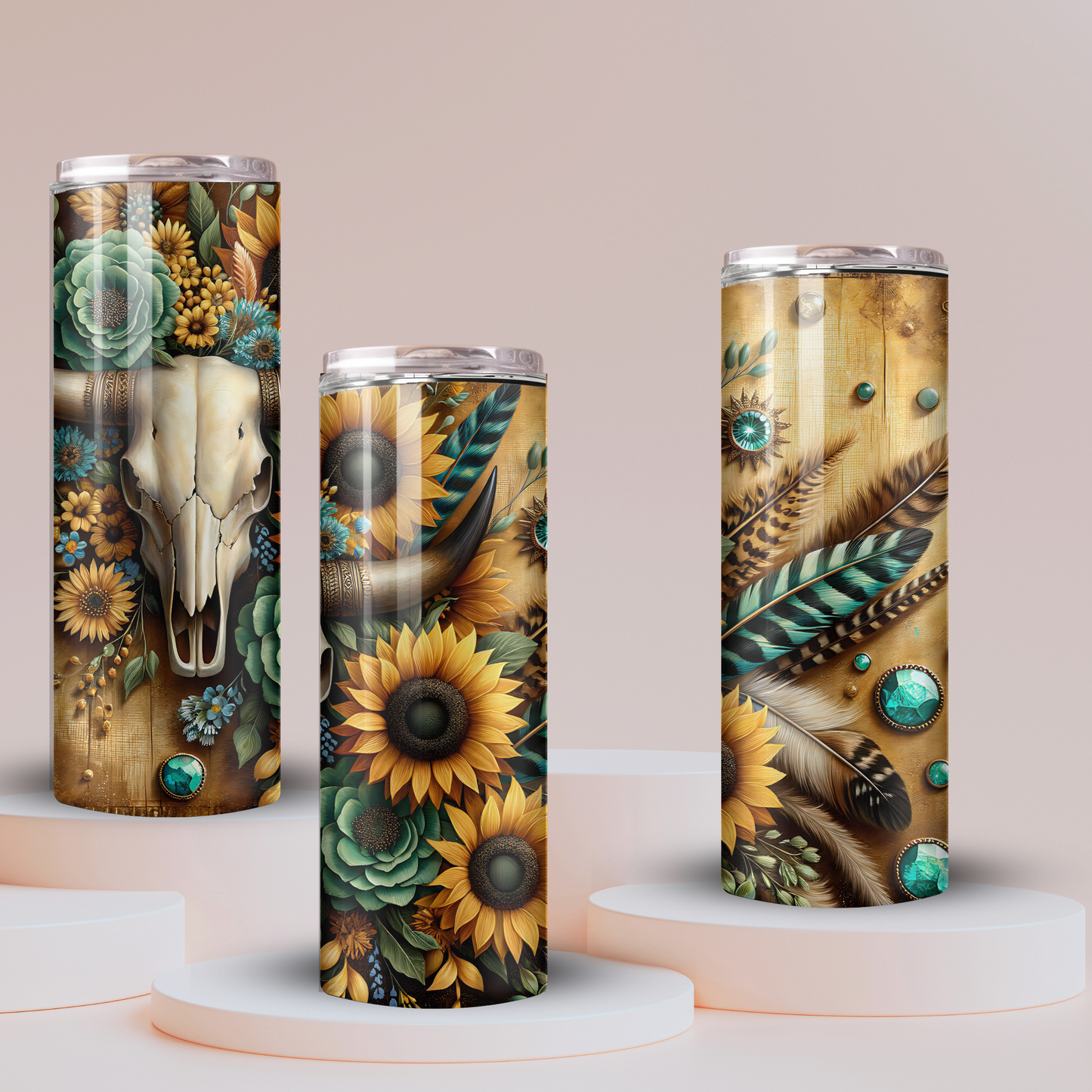 Cow Skull and Sunflowers Skinny Tumbler