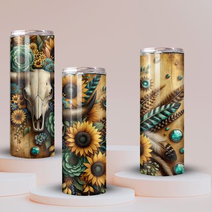 Cow Skull and Sunflowers Skinny Tumbler