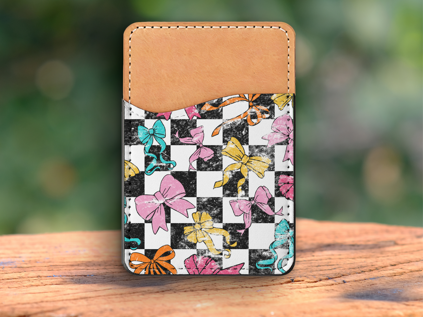 Checkered with Coquette Bows Phone Card Holder